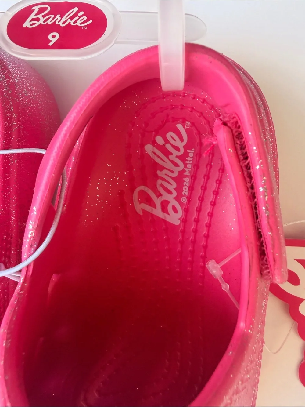 Barbie Glitter Heart Logo Slip-On Clogs in Bright Pink